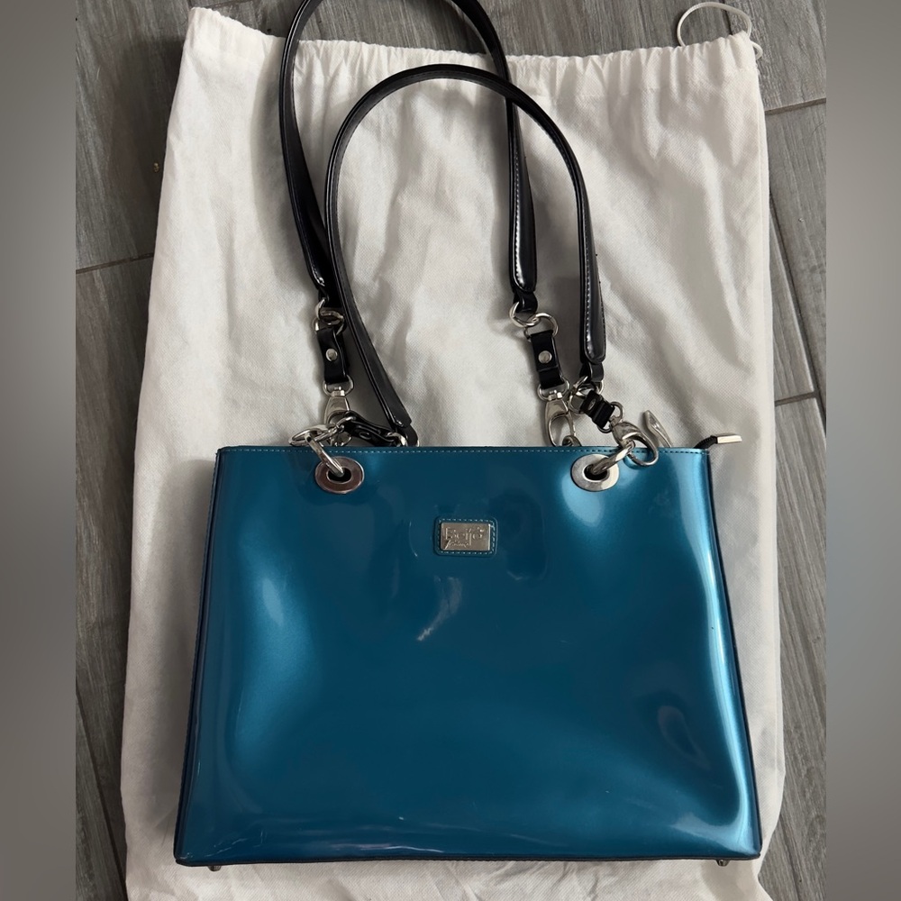 Blue Patent Leather Tote Bag